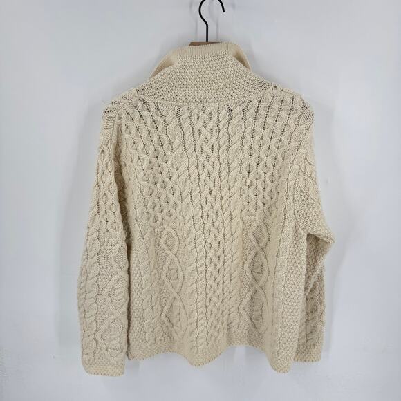 Vintage Blarney Woolen Mills Cream Cable Knit Cardigan 100% Merino Wool Size XL - Picture 2 of 9